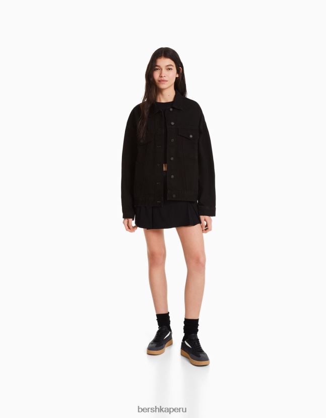 negro Bershka mujer chamarra de mezclilla oversize 806J6B1112