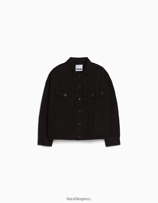 negro Bershka mujer chamarra de mezclilla oversize 806J6B1112