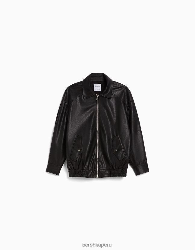 negro Bershka mujer chaqueta dad fit de piel sintética 806J6B1098