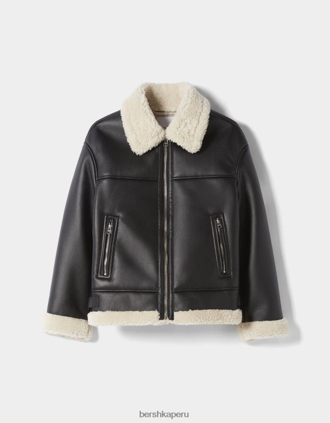 negro Bershka mujer chaqueta larga de piel sintética de doble faz 806J6B1141
