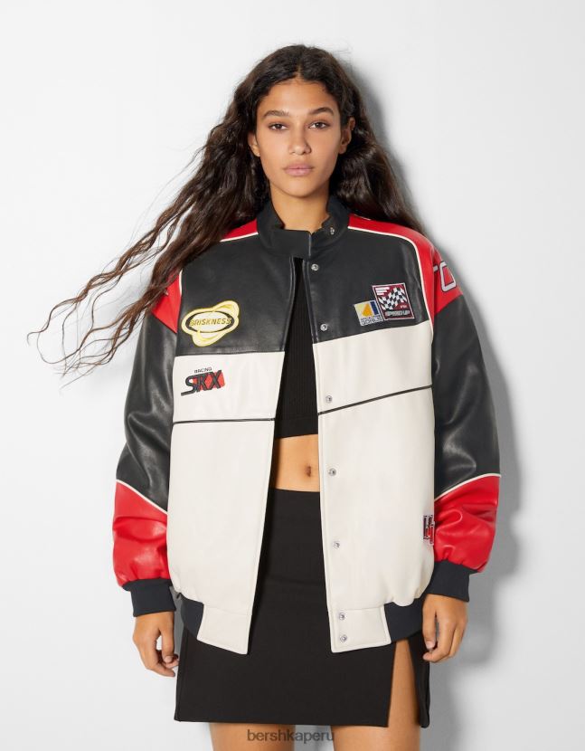 otro Bershka mujer chamarra bomber de carreras de piel sintética 806J6B1114