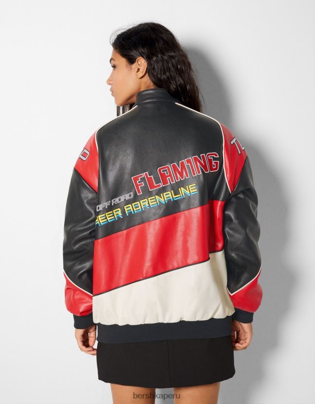otro Bershka mujer chamarra bomber de carreras de piel sintética 806J6B1114