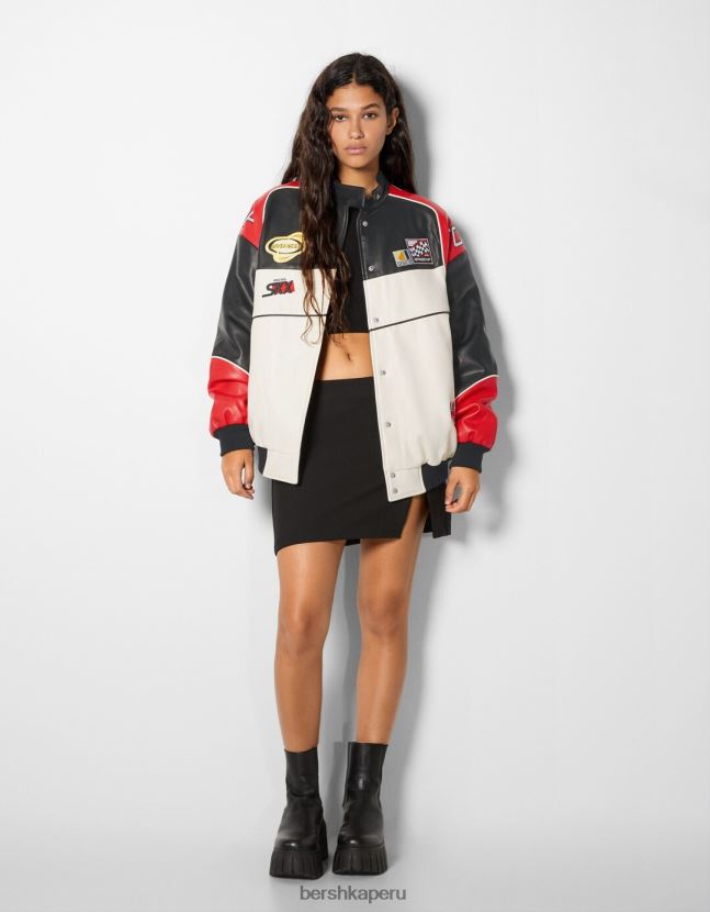 otro Bershka mujer chamarra bomber de carreras de piel sintética 806J6B1114
