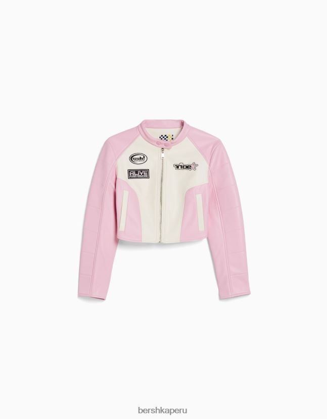 otro Bershka mujer chamarra corta de carreras de piel sintética 806J6B1154