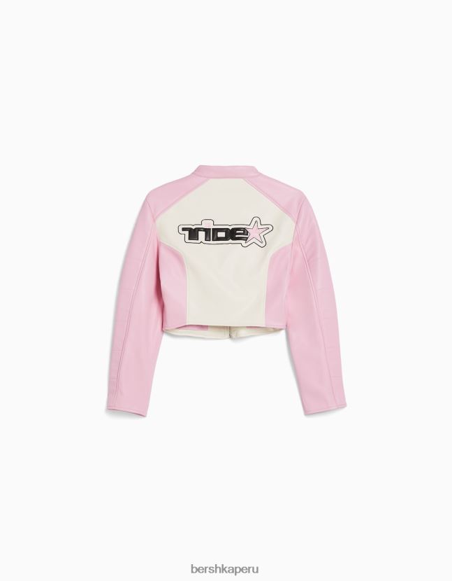 otro Bershka mujer chamarra corta de carreras de piel sintética 806J6B1154