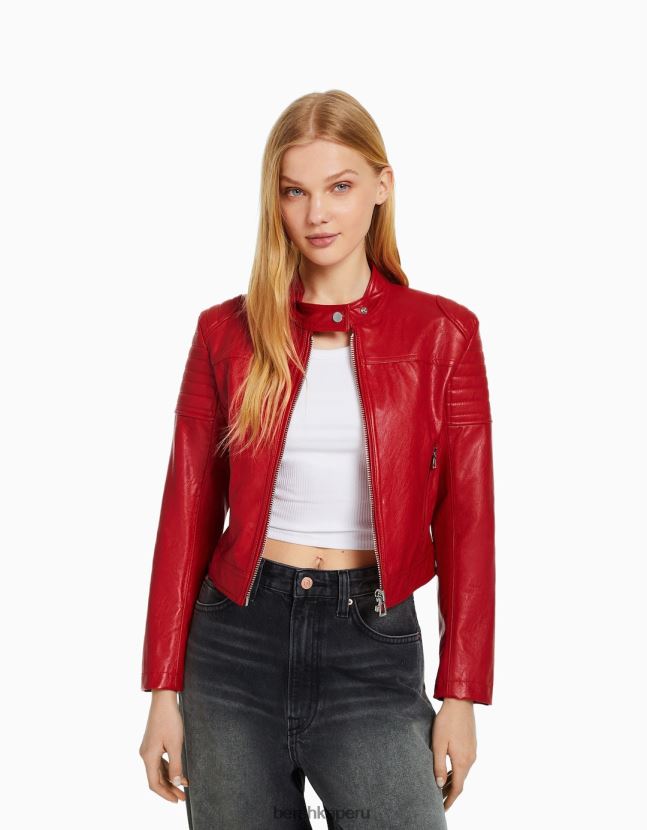 rojo Bershka mujer chamarra de carreras de motociclista de piel sintética 806J6B1152