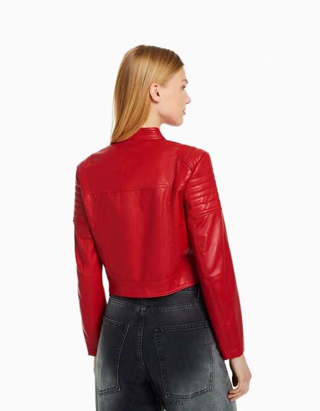 rojo Bershka mujer chamarra de carreras de motociclista de piel sintética 806J6B1152