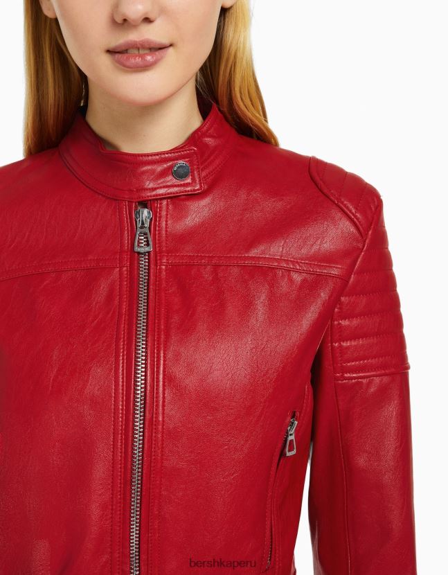 rojo Bershka mujer chamarra de carreras de motociclista de piel sintética 806J6B1152