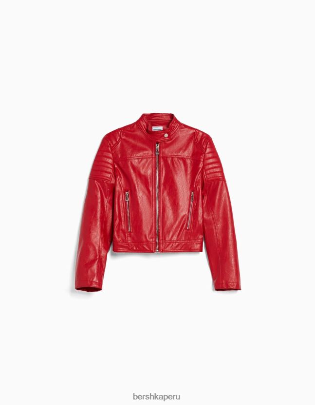 rojo Bershka mujer chamarra de carreras de motociclista de piel sintética 806J6B1152