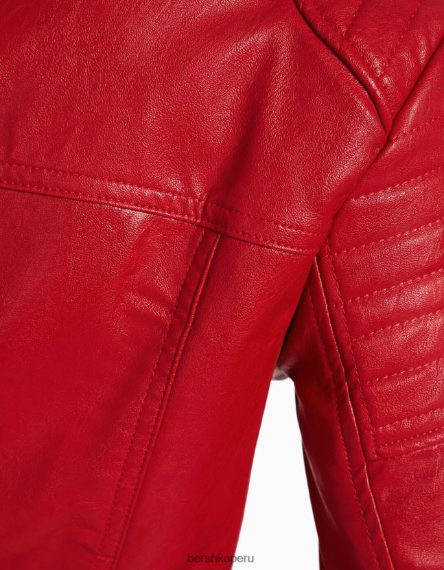 rojo Bershka mujer chamarra de carreras de motociclista de piel sintética 806J6B1152