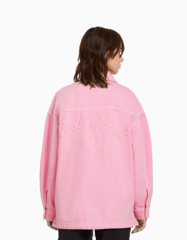 rosa Bershka mujer chaqueta de algodón bordada con bolsillos 806J6B1159
