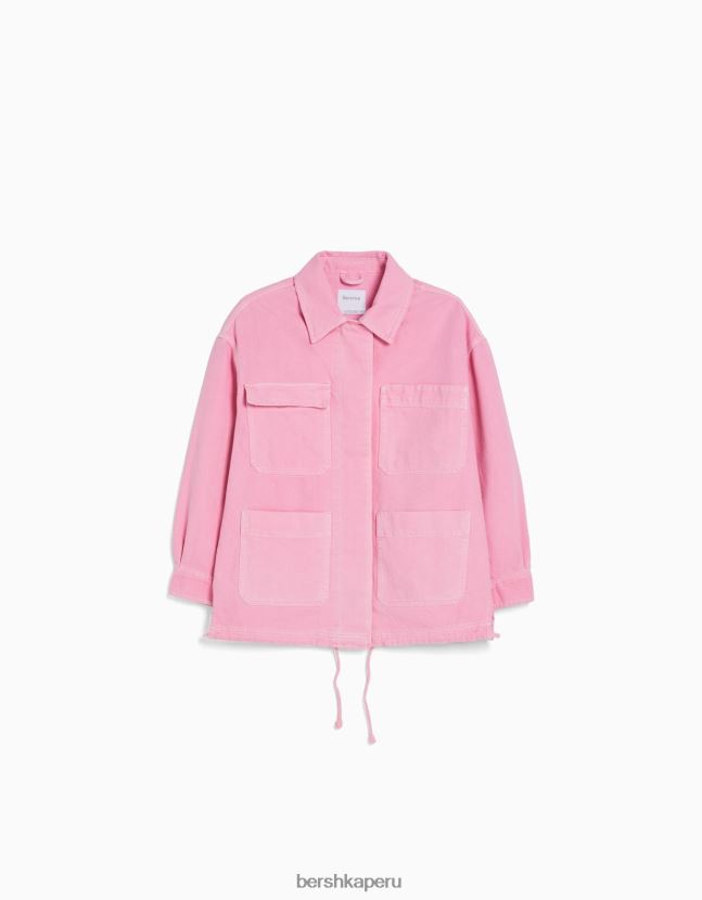 rosa Bershka mujer chaqueta de algodón bordada con bolsillos 806J6B1159