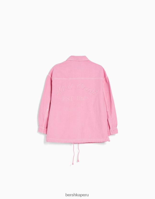 rosa Bershka mujer chaqueta de algodón bordada con bolsillos 806J6B1159