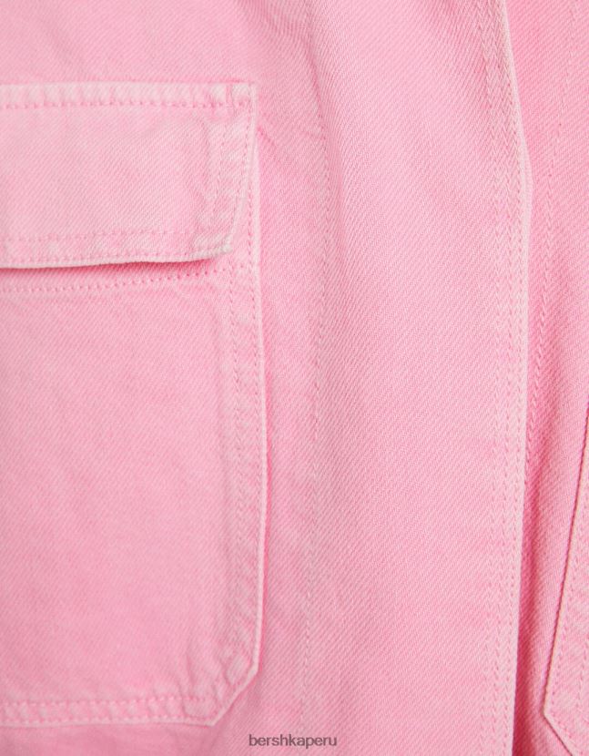 rosa Bershka mujer chaqueta de algodón bordada con bolsillos 806J6B1159
