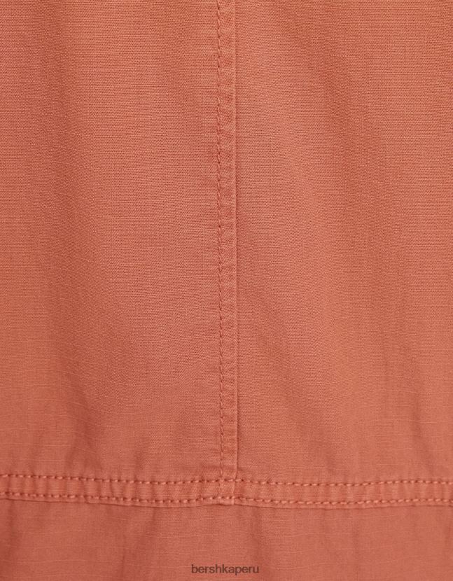 rosa Bershka mujer sobrecamisa de manga larga de algodón con bolsillos 806J6B1126