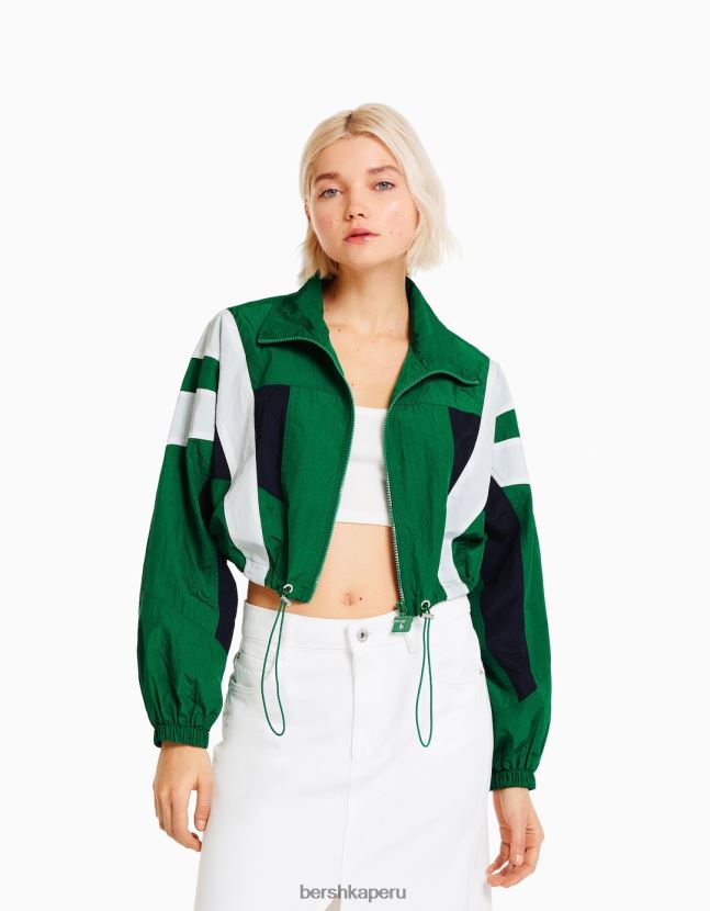 verde Bershka mujer chamarra corta de nailon con diseño colour block 806J6B1109