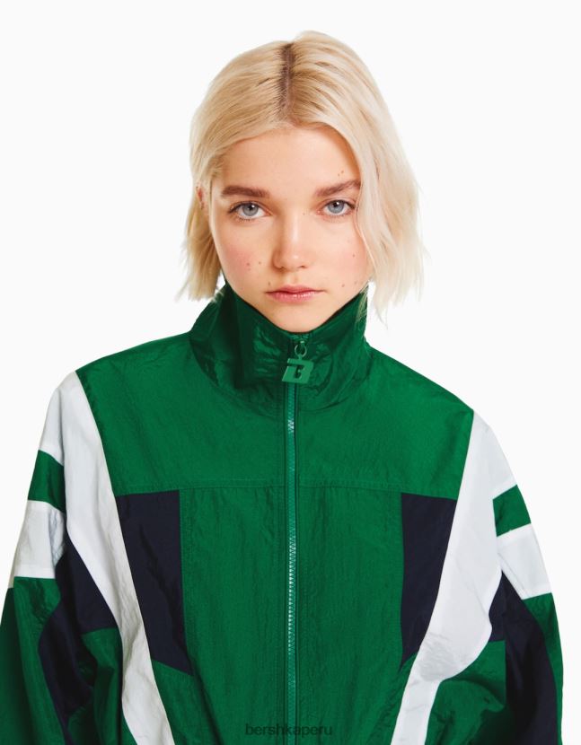 verde Bershka mujer chamarra corta de nailon con diseño colour block 806J6B1109