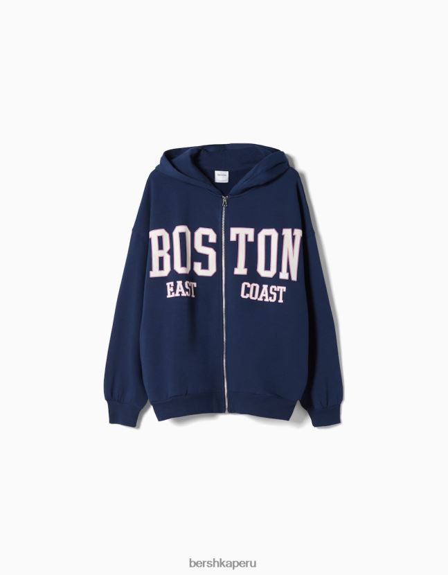 Armada Bershka mujer sudadera con capucha y cremallera con estampado universitario 806J6B1270