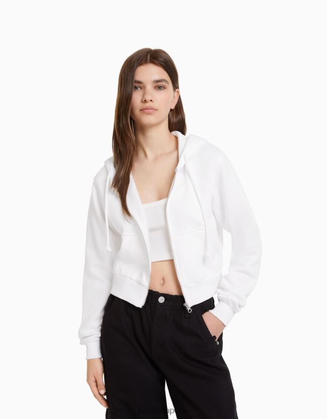 blanco Bershka mujer sudadera corta con cremallera 806J6B1265