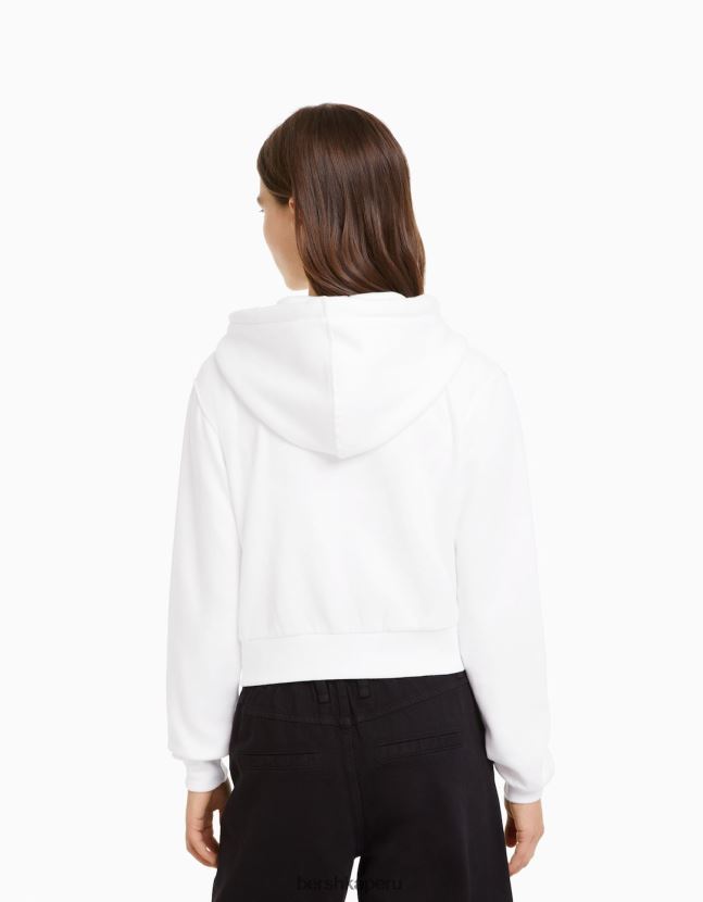 blanco Bershka mujer sudadera corta con cremallera 806J6B1265