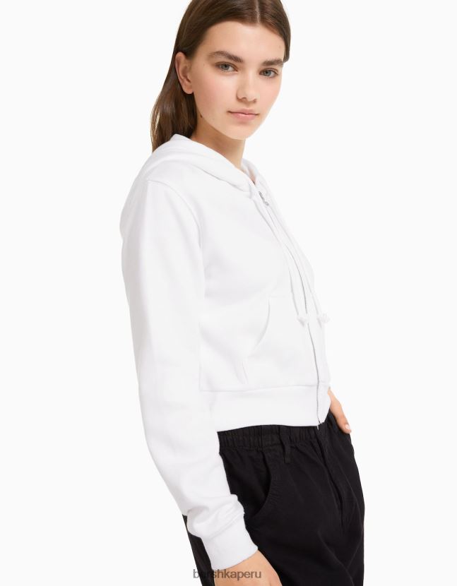 blanco Bershka mujer sudadera corta con cremallera 806J6B1265