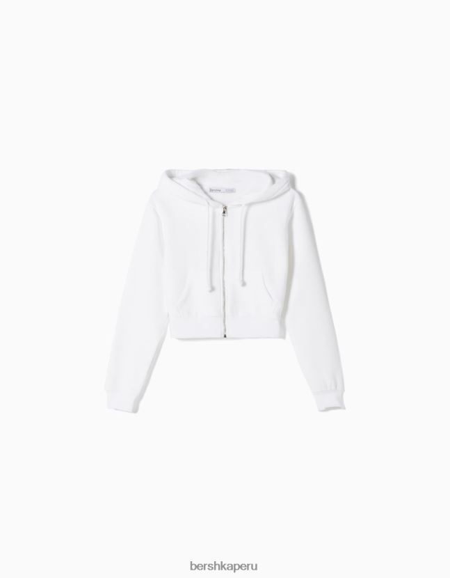 blanco Bershka mujer sudadera corta con cremallera 806J6B1265