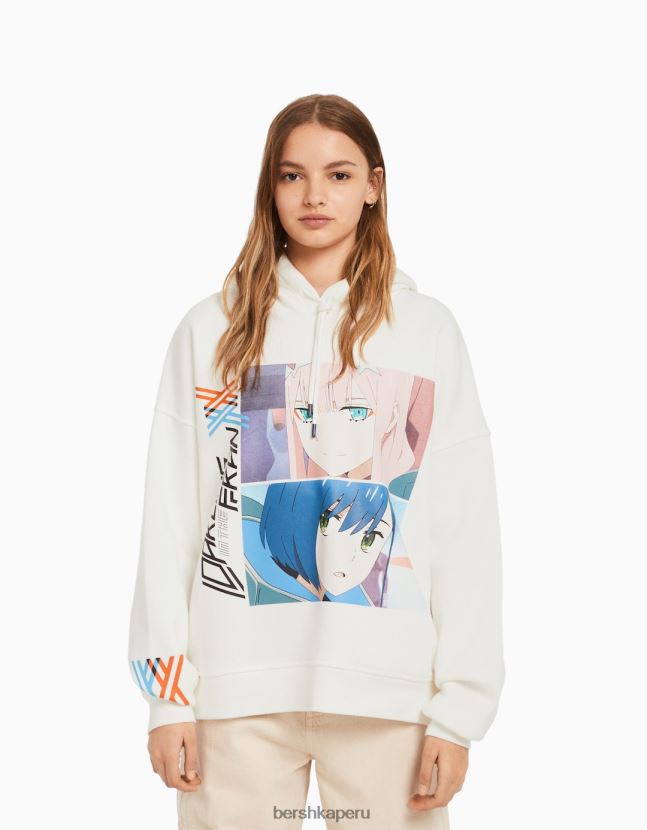 blanquecino Bershka mujer cariño en la sudadera con capucha y estampado de franxx 806J6B1269