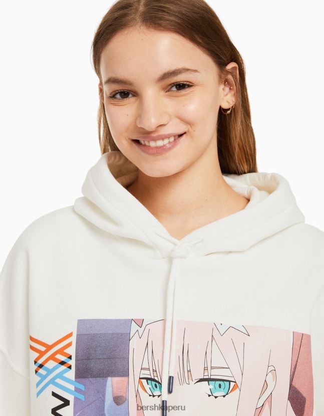 blanquecino Bershka mujer cariño en la sudadera con capucha y estampado de franxx 806J6B1269