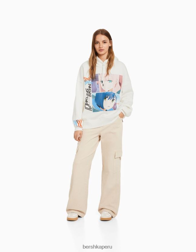 blanquecino Bershka mujer cariño en la sudadera con capucha y estampado de franxx 806J6B1269