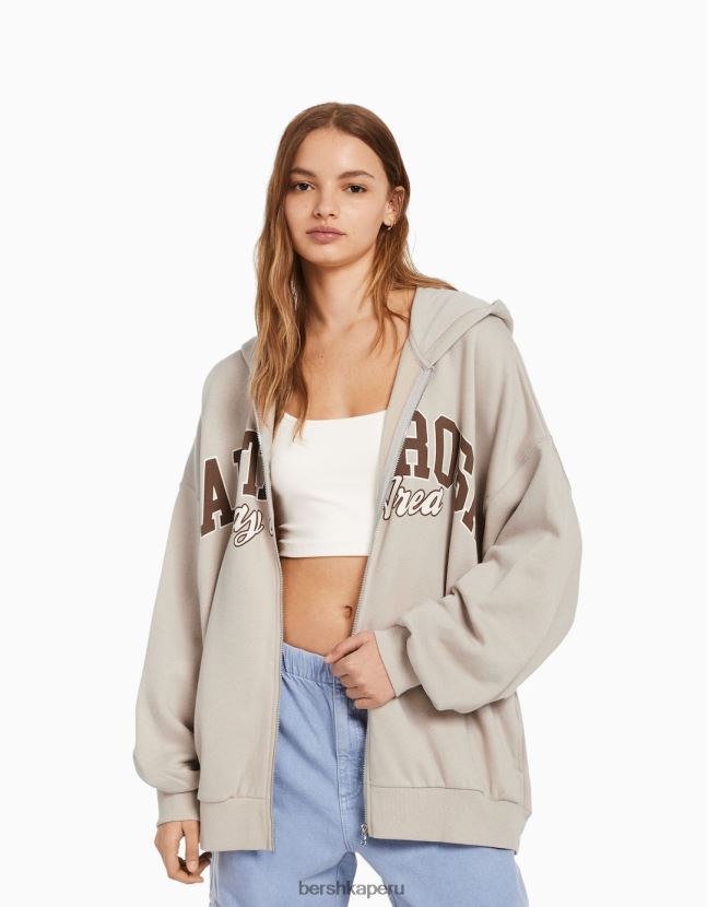 camello Bershka mujer sudadera con capucha y cremallera con estampado universitario 806J6B1272