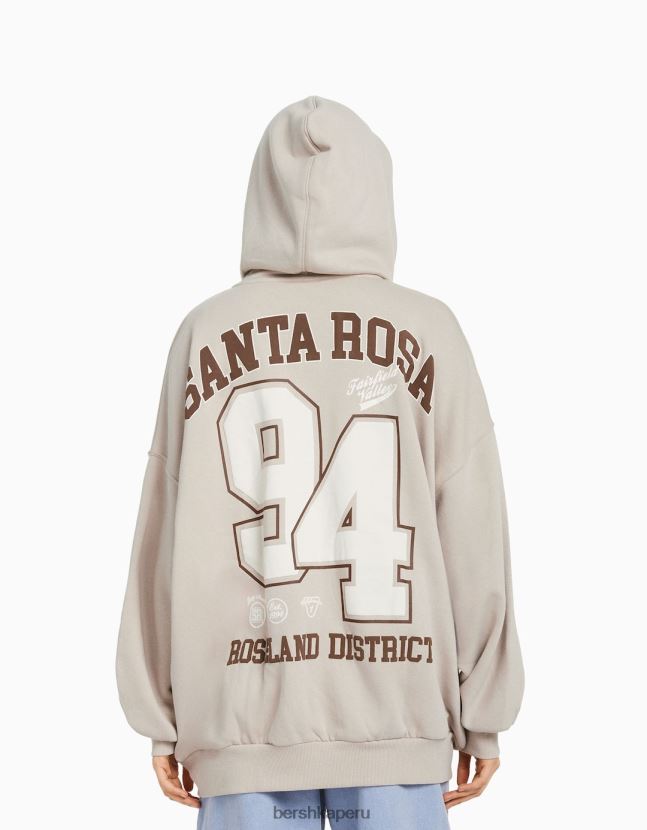 camello Bershka mujer sudadera con capucha y cremallera con estampado universitario 806J6B1272
