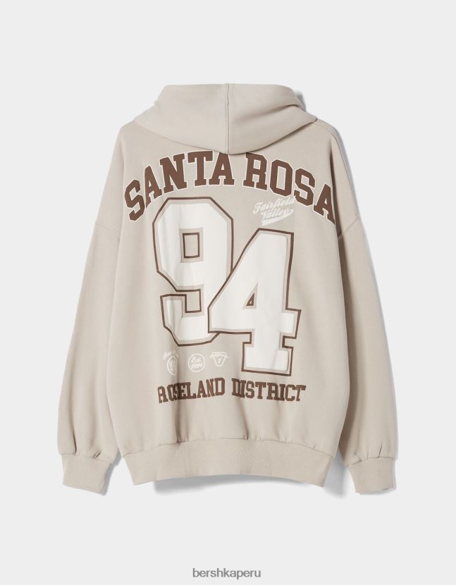 camello Bershka mujer sudadera con capucha y cremallera con estampado universitario 806J6B1272