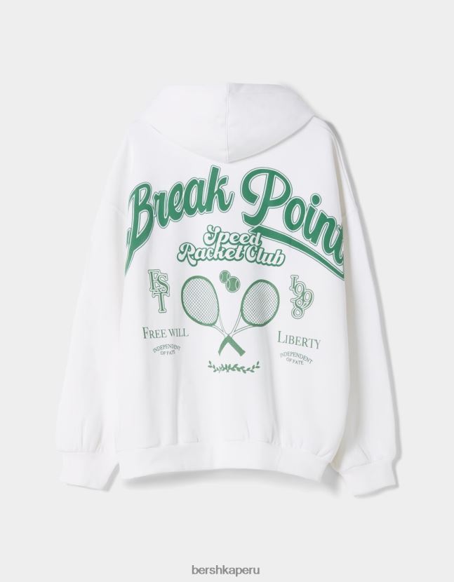 crema Bershka mujer sudadera con capucha y cremallera con estampado universitario 806J6B1271