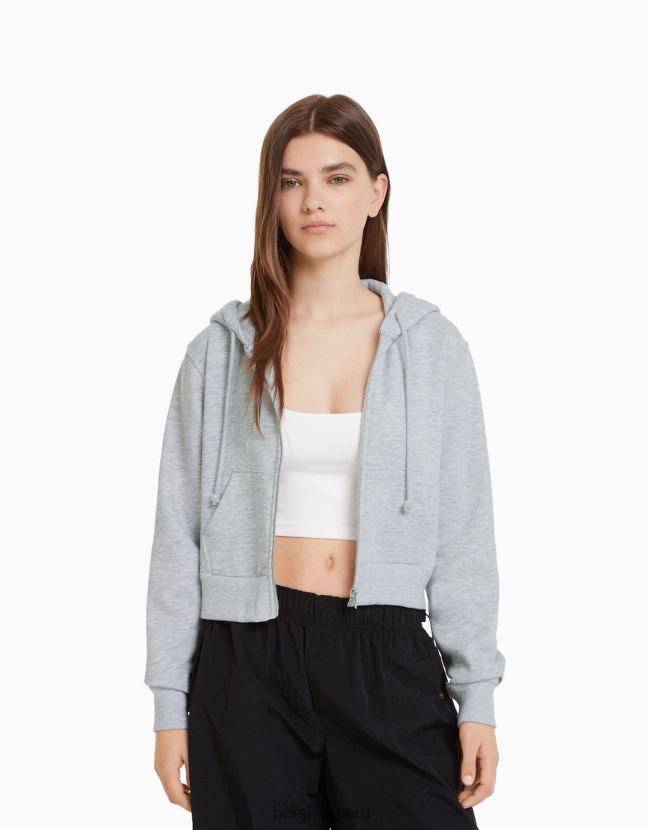 gris Bershka mujer sudadera corta con cremallera 806J6B1266
