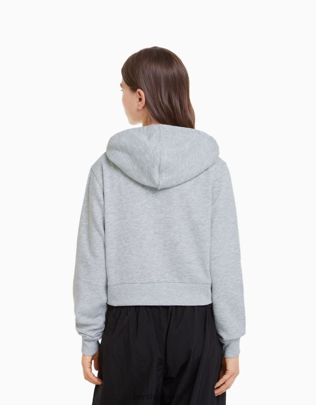 gris Bershka mujer sudadera corta con cremallera 806J6B1266