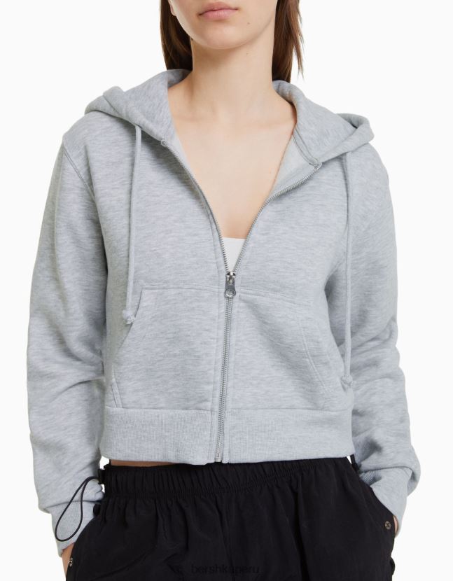 gris Bershka mujer sudadera corta con cremallera 806J6B1266