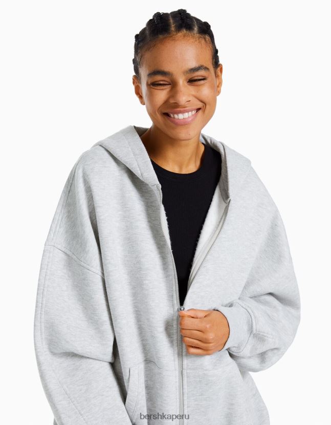 gris Bershka mujer sudadera oversize con cremallera 806J6B1227