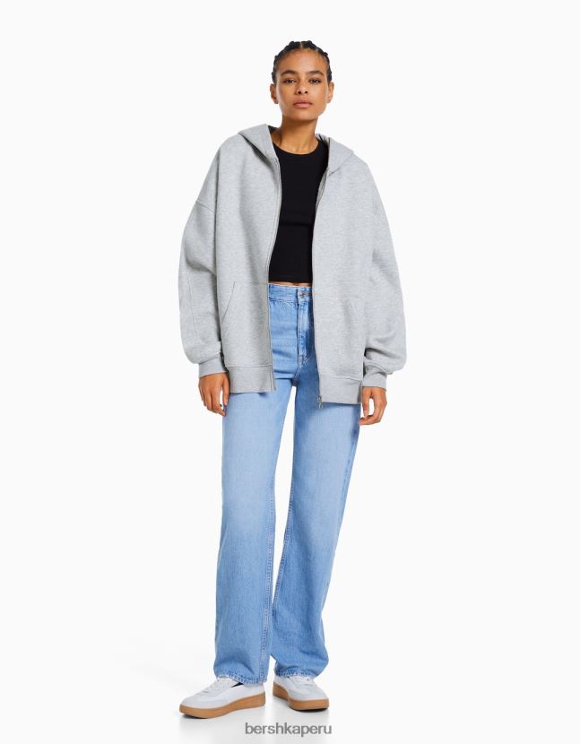 gris Bershka mujer sudadera oversize con cremallera 806J6B1227