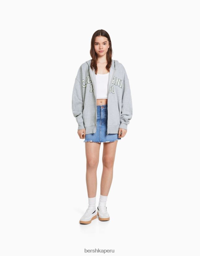 gris Bershka mujer sudadera oversize estampada con cremallera 806J6B1241