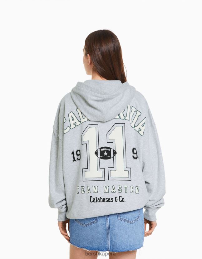 gris Bershka mujer sudadera oversize estampada con cremallera 806J6B1242