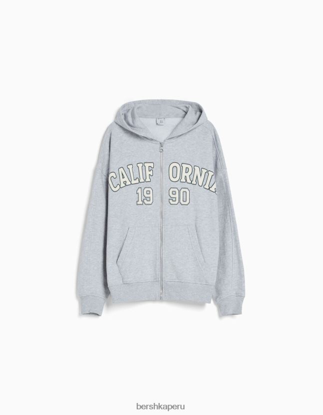 gris Bershka mujer sudadera oversize estampada con cremallera 806J6B1242