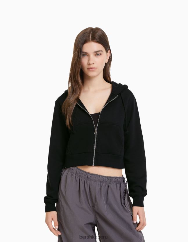 gris oscuro Bershka mujer sudadera corta con cremallera 806J6B1268