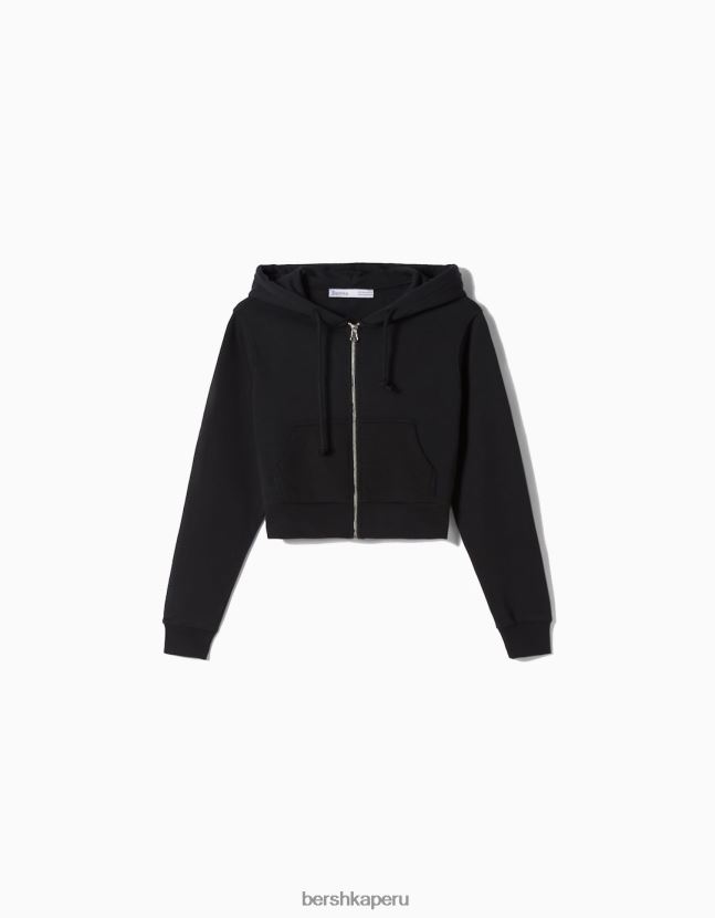 gris oscuro Bershka mujer sudadera corta con cremallera 806J6B1268
