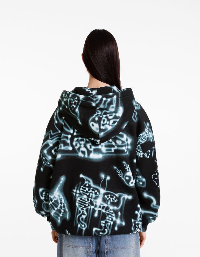 negro Alehsy x Bershka mujer sudadera con cremallera y estampado 806J6B1214