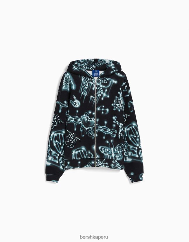negro Alehsy x Bershka mujer sudadera con cremallera y estampado 806J6B1214