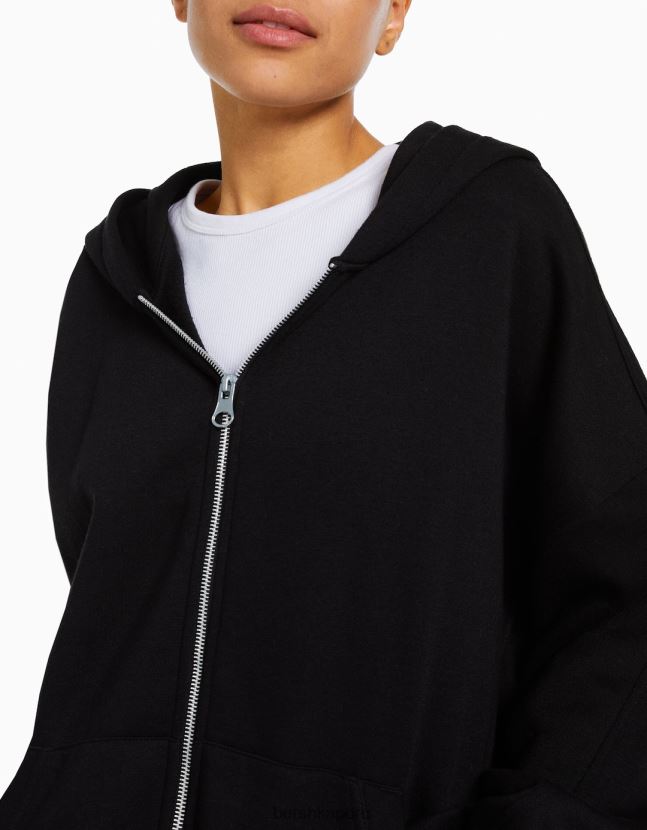 negro Bershka mujer sudadera oversize con cremallera 806J6B1228