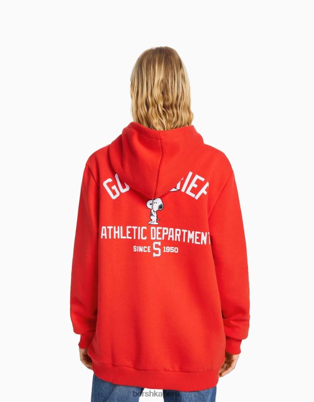 rojo Bershka mujer sudadera con bordado de snoopy 806J6B1240