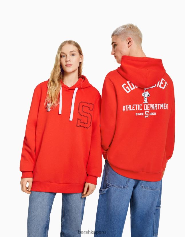 rojo Bershka mujer sudadera con bordado de snoopy 806J6B1240