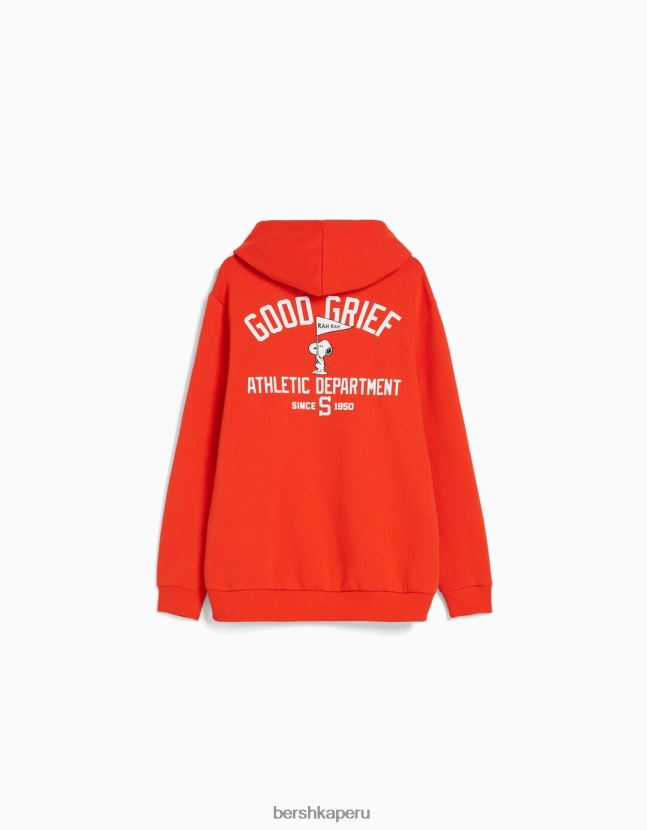 rojo Bershka mujer sudadera con bordado de snoopy 806J6B1240