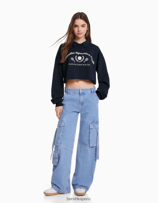 Armada Bershka mujer sudadera estampada con cuello de polo 806J6B1258